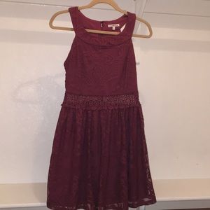 Lace overlay high neck dress